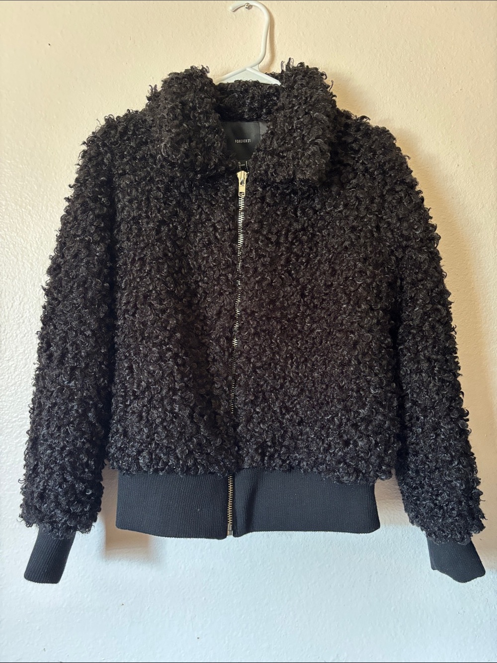 Forever 21 Women's Textured Black Teddy Bomber Jacket Quilted NWT
